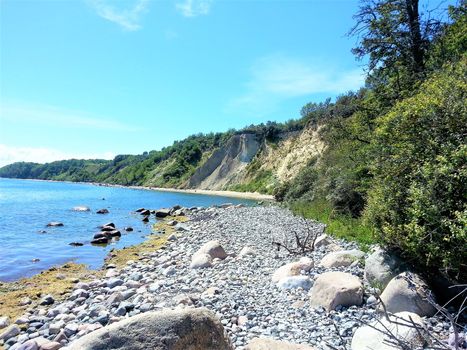 Landscape of Ruegen with cliffs and stony beach