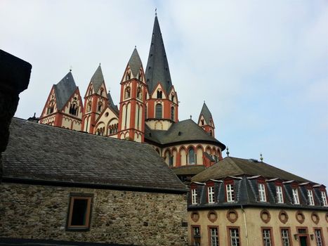 The Limburg cathedral behind old houses in Limburg, Hesse