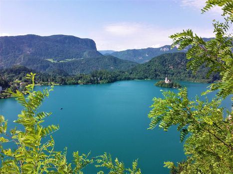 Slovenia - lake Bled, Pletna boats, Bled island and surrounding nature