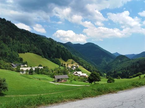 View over the peaceful village of Zgornja Sporica, Slovenia