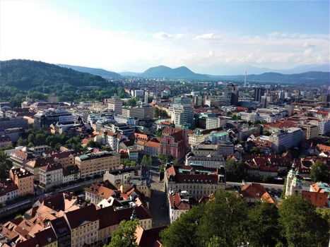 Panoramic view over the city centre of Ljubljana, Slovenia