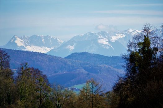 Panoramic view to the alps near Salzburg, Austria