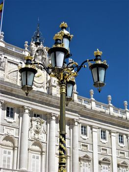 Royal palace Madrid, Spain with beautiful street lamp