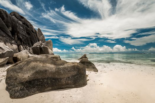 Beautiful beach Anse Source D'argent in Praslin, Seychelles