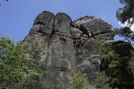 Impressing sandstone rock formation near the Schrammtor in Saxon Switzerland, Germany