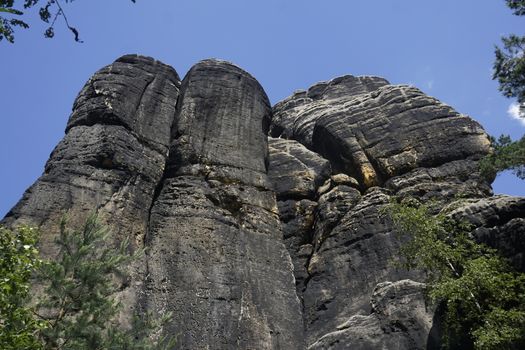 Close-up of mpressing sandstone rock formation spotted in Saxon Switzerland, Germany