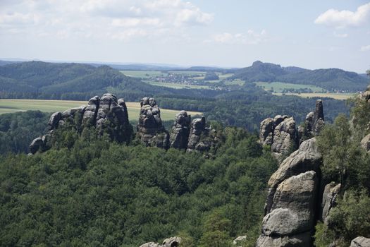 Close-up of beautiful view over sandstone rock formations in the Schrammsteine area