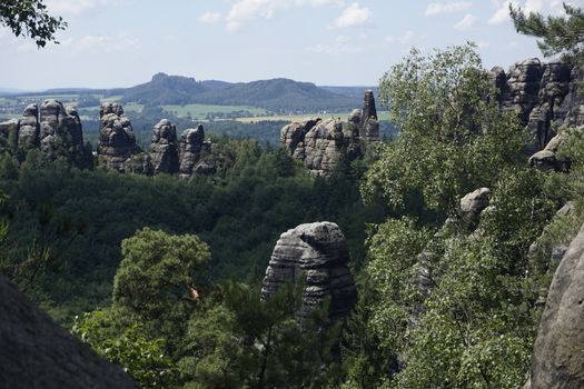 Different sandstone rocks in Saxon Switzerland, Germany including parts of the Torsteine