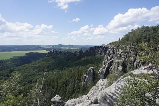 View over landscape in Saxon Switzerland including the Breite Kluft gap