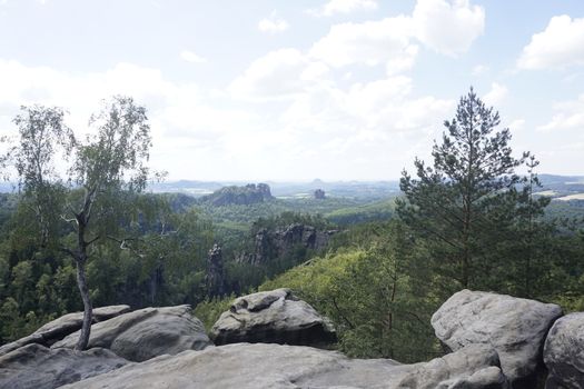 West view from the Carolafelsen looking towards the Schrammsteine, Saxon Switzerland