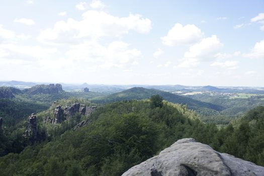 View from the Carolafelsen over the Hohe Liebe hill in Saxon Switzerland, Germany
