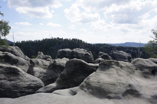 View over spectacular rocky landscape in Saxon Switzerland, Germany