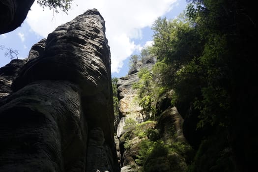 High and steep sandstone rock spotten on our wild hell tour in Saxon Switzerland, Germany