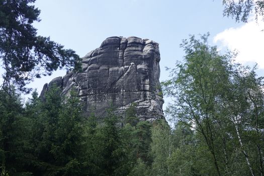 The Falkenstein mountain spotted near the Wildwiese meadow in Saxon Switzerland, Germany