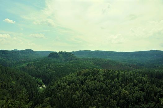 View from the Kanzel in Ottendorf, Saxon Switzerland to the Teichstein and the Lorenzsteine mountains
