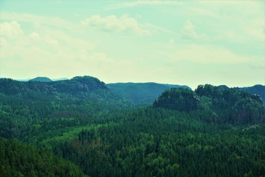 Close-up of the big Zschand and small Lorenzstein mountains in Saxon Switzerland, Germany