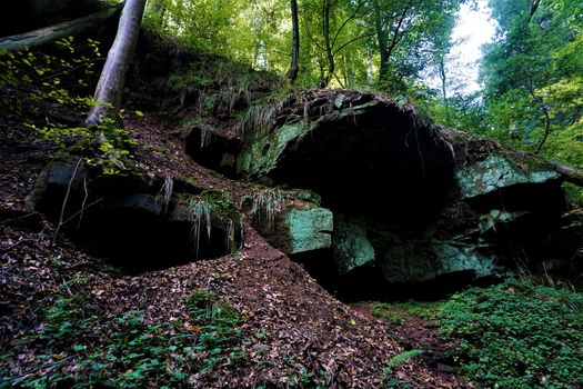 Spectacular geological formation in the wolf's gorge of Zwingenberg, Germany