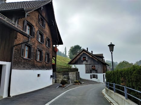 Calm street in the village Hinterer Schellenberg in the microstate Liechtenstein