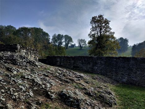 View over the wall of the lower castle in Schellenberg, Liechtenstein