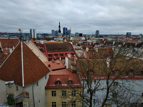 View over Tallinn, Estonia old town to the skyscrapers
