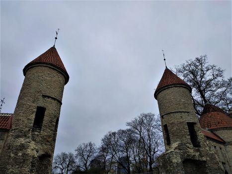 Tallin, Estonia - Viru Gate and sky scrapers on cloudy day