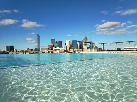 Stunning infinity pool view over the skyline of Dallas, Texas