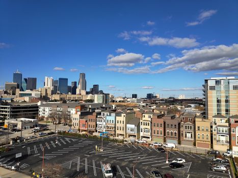 View over parking lot to the skyline of Dallas, Texas