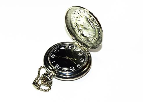 Steel pocket watch, shiny, a stainless steel.