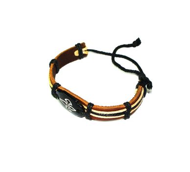 Wrist bracelet made of leather and thread. Wrist bracelet made of leather and thread.