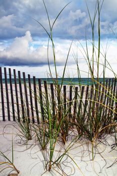 A beach view from Destin, Florida before a storm moves in.