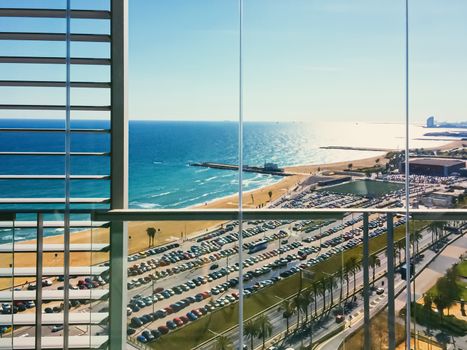 Seaside and port in Barcelona, Spain in summer