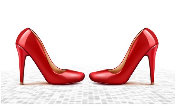 mock up illustration of female footwear on floor surface