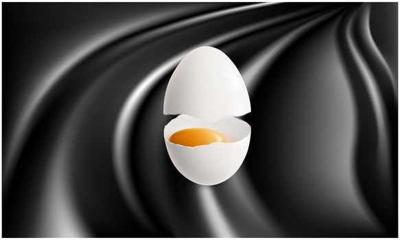 broken egg with yellow yolk on abstract black surface