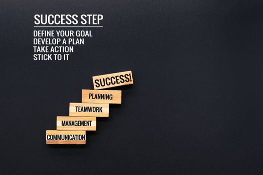 Staircase step to success. Successful business concept. wooden step with text and copy space