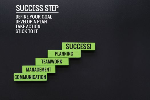 Staircase step to success. Successful business concept. wooden step with text and copy space