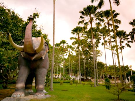 the big elephant statue at Wat Yannasangwararam, Pattaya Chonburi, Thailand
