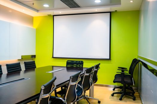 the blank display/projector display in the business meeting room