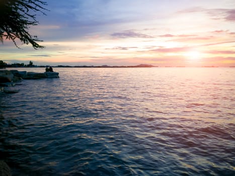 sunset at the riverside, sunlight landscape background