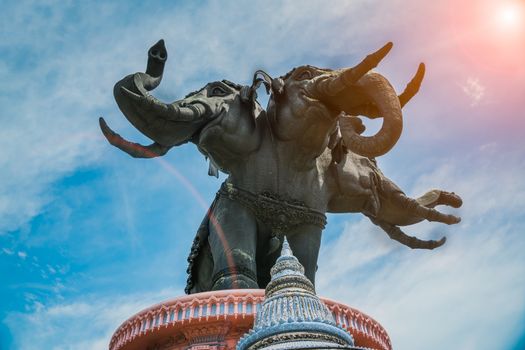 Erawan museum, Bangkok Thailand, elephant statue in the sunlight