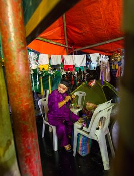 Asia / Thailand - August 28th 2019 : Chinese Opera Actress. Performers make up at backstage. 