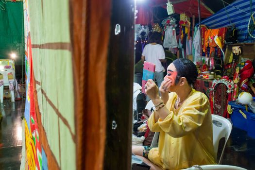 Asia / Thailand - August 28th 2019 : Chinese Opera Actress. Performers make up at backstage. 