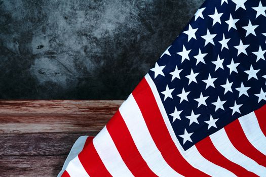 Memorial Day with American flag on wooden background