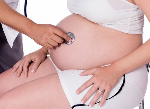 Pregnant woman being attended by a doctor
