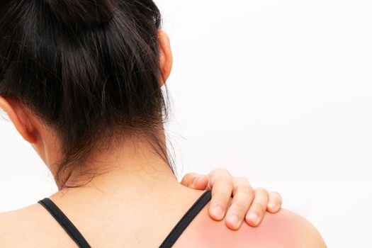 young women neck and shoulder pain injury, healthcare and medical concept