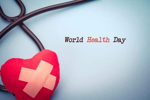 healthcare and medicine stethoscope and red heart symbol healthy and insurance world health day concept