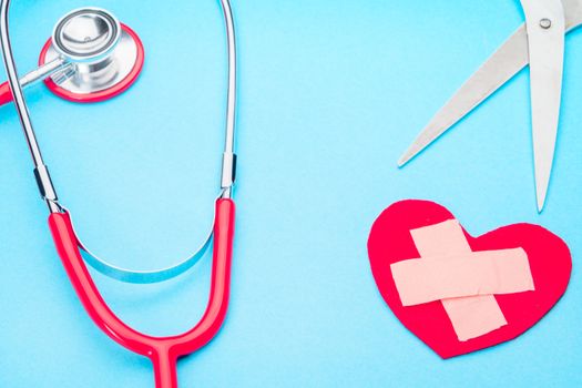 healthcare and medicine stethoscope and red heart symbol healthy and insurance world health day concept