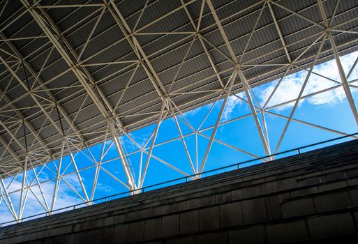 Sky in space between the grandstand and roof