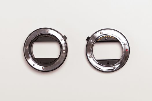 double ring macro extension tube on white background