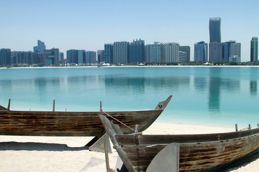 A city view from a bayside beach in Abu Dhabi.