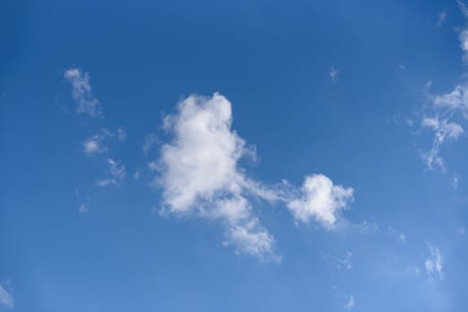 Blue sky background with tiny white clouds.